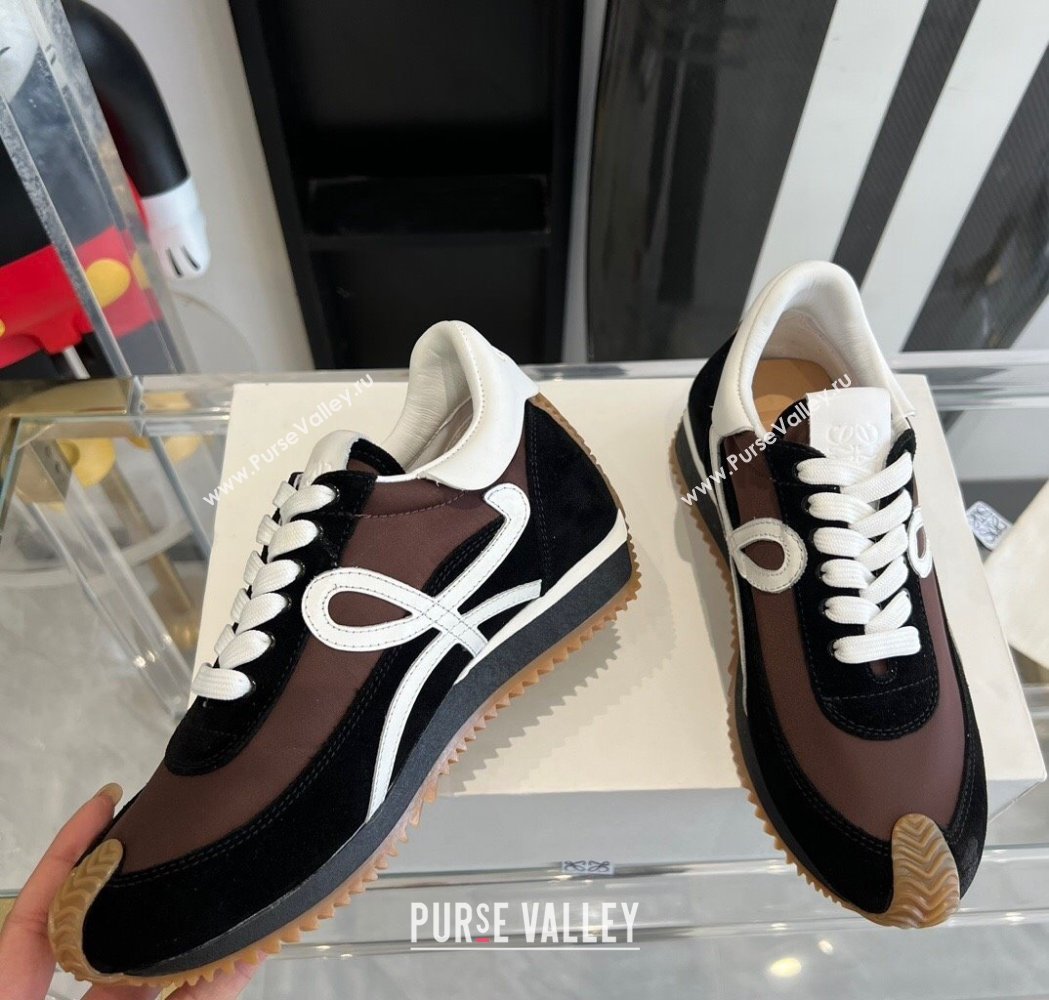 Loewe Flow Runner Sneakers in calfskin, nylon and suede Brown/Black 2025 LW02219 (KL-250221059)