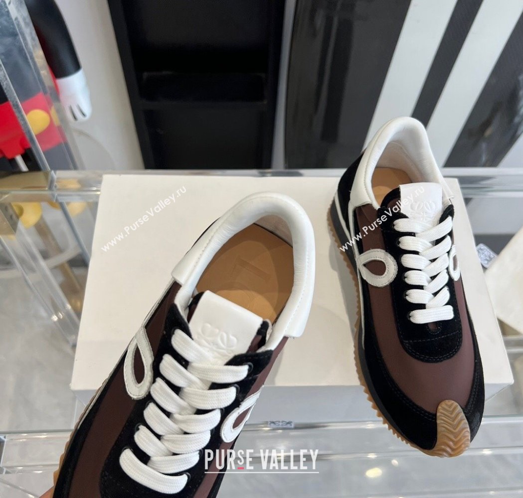 Loewe Flow Runner Sneakers in calfskin, nylon and suede Brown/Black 2025 LW02219 (KL-250221059)