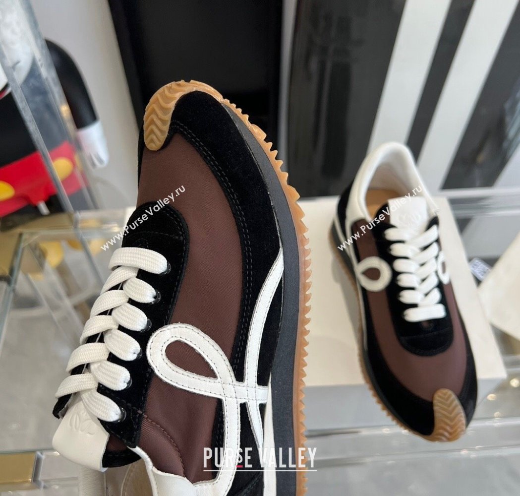 Loewe Flow Runner Sneakers in calfskin, nylon and suede Brown/Black 2025 LW02219 (KL-250221059)