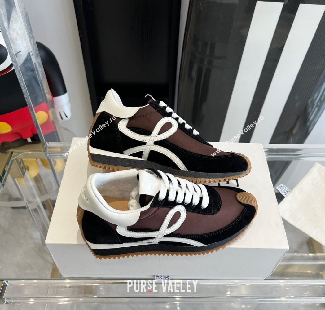 Loewe Flow Runner Sneakers in calfskin, nylon and suede Brown/Black 2025 LW02219 (KL-250221059)