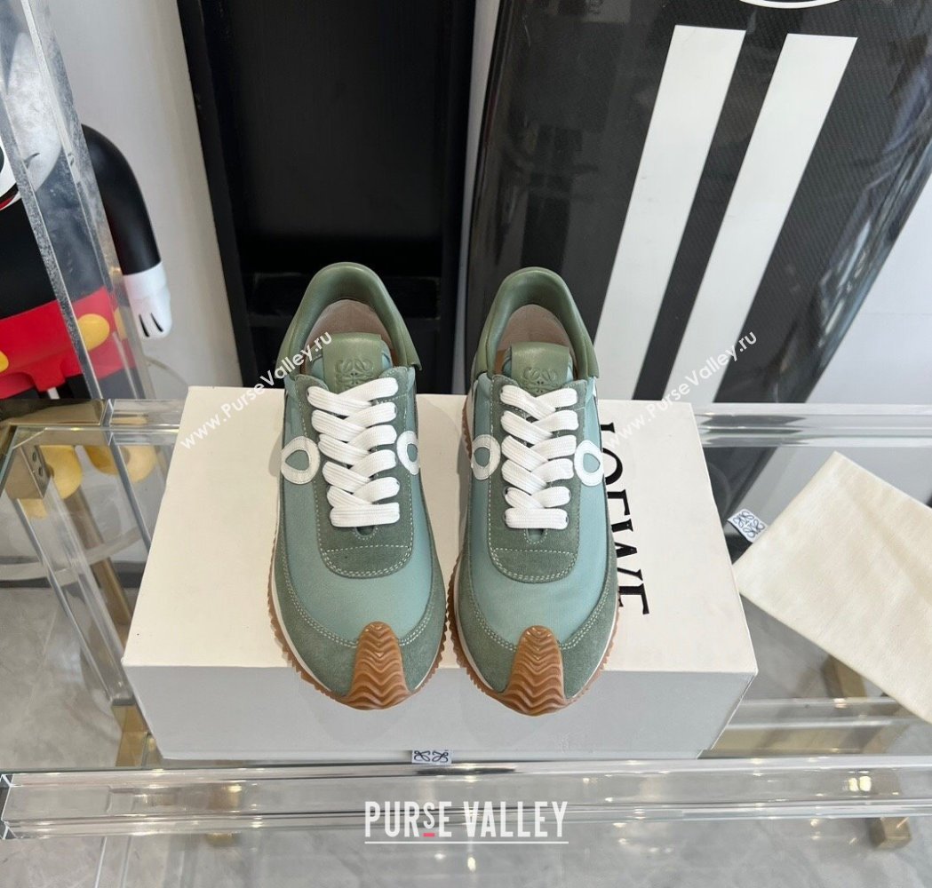 Loewe Flow Runner Sneakers in calfskin, nylon and suede Light Green 2025 LW02220 (KL-250221060)