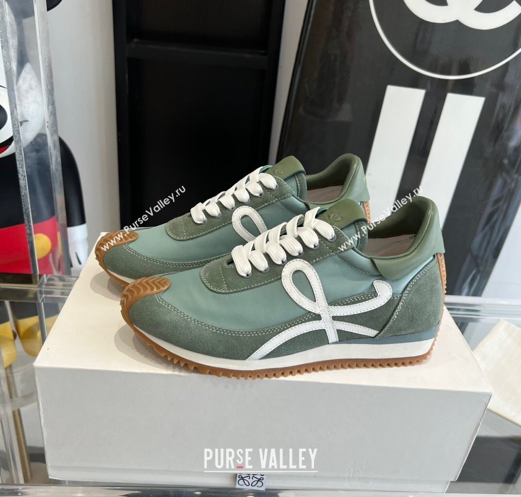 Loewe Flow Runner Sneakers in calfskin, nylon and suede Light Green 2025 LW02220 (KL-250221060)