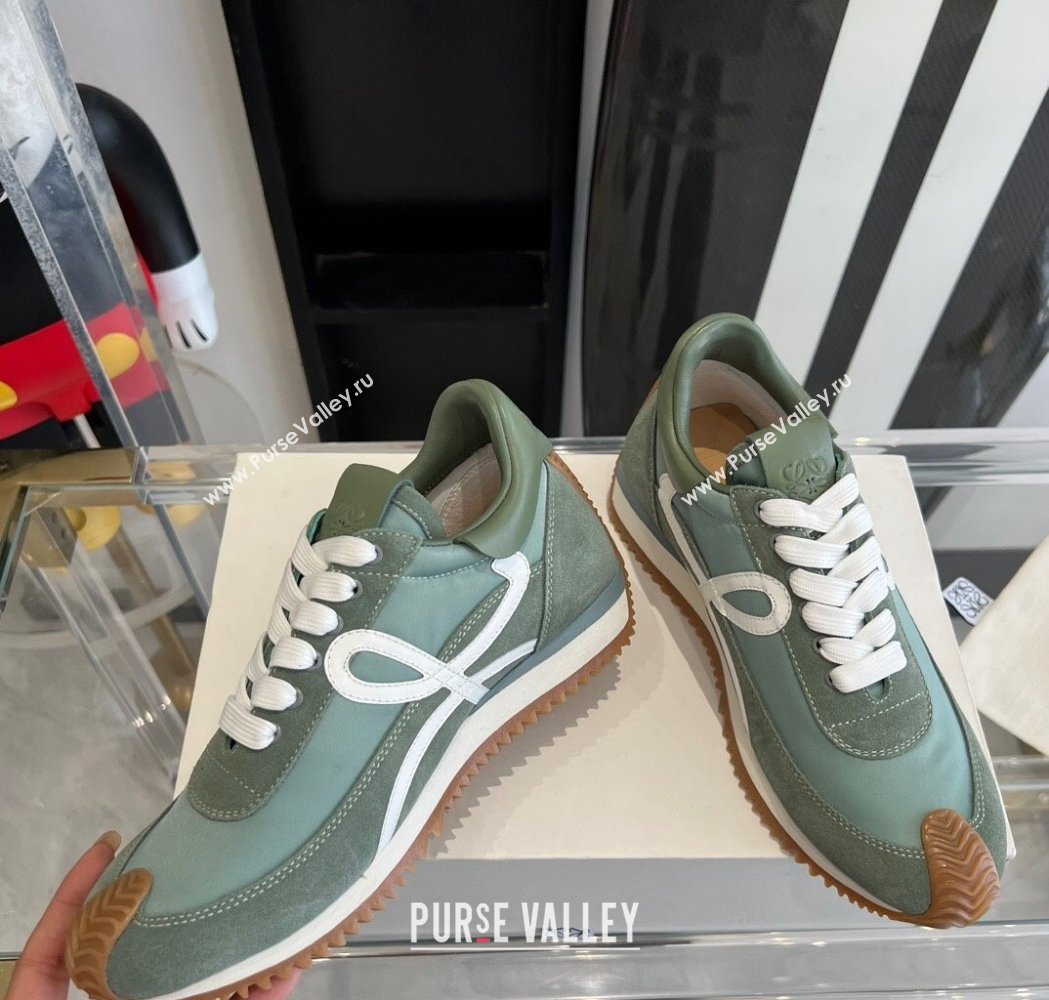 Loewe Flow Runner Sneakers in calfskin, nylon and suede Light Green 2025 LW02220 (KL-250221060)