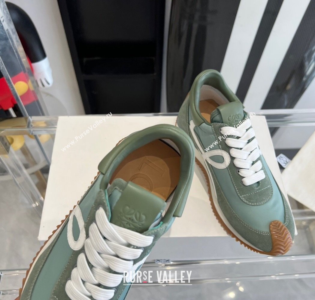 Loewe Flow Runner Sneakers in calfskin, nylon and suede Light Green 2025 LW02220 (KL-250221060)