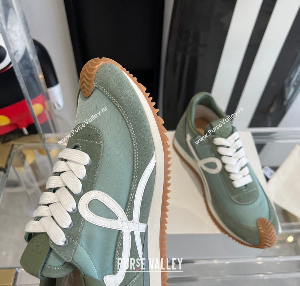 Loewe Flow Runner Sneakers in calfskin, nylon and suede Light Green 2025 LW02220 (KL-250221060)