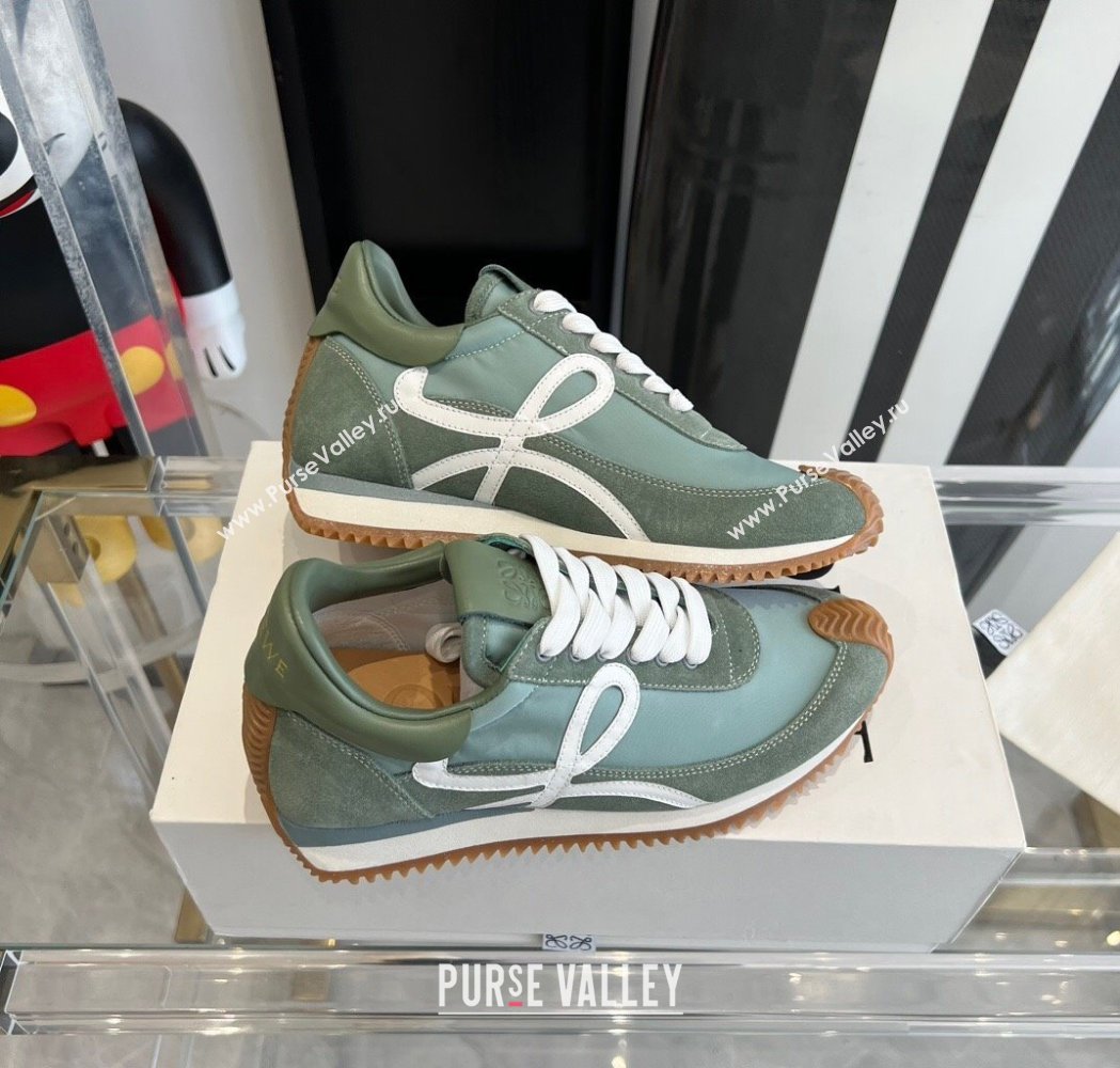 Loewe Flow Runner Sneakers in calfskin, nylon and suede Light Green 2025 LW02220 (KL-250221060)