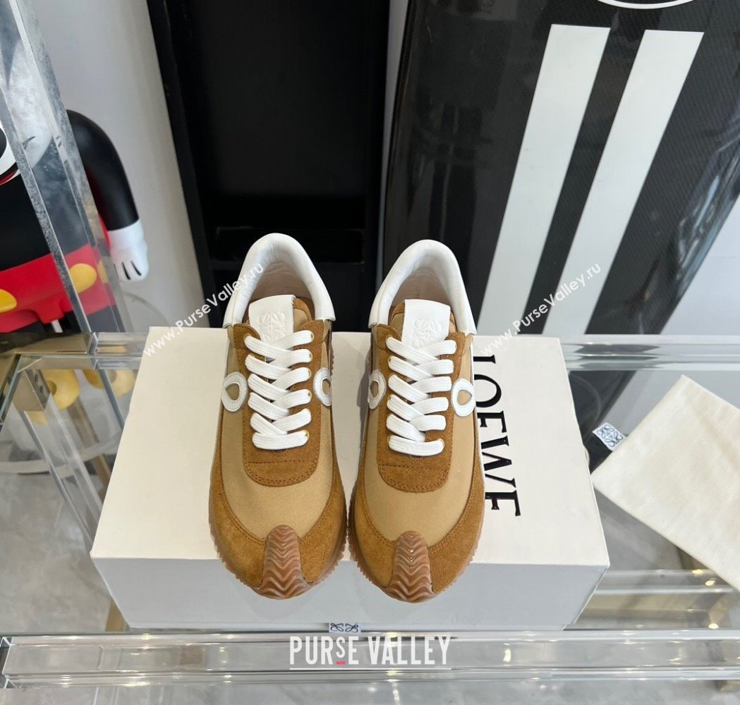 Loewe Flow Runner Sneakers in calfskin, nylon and suede Brown/Beige 2025 LW02221 (KL-250221061)