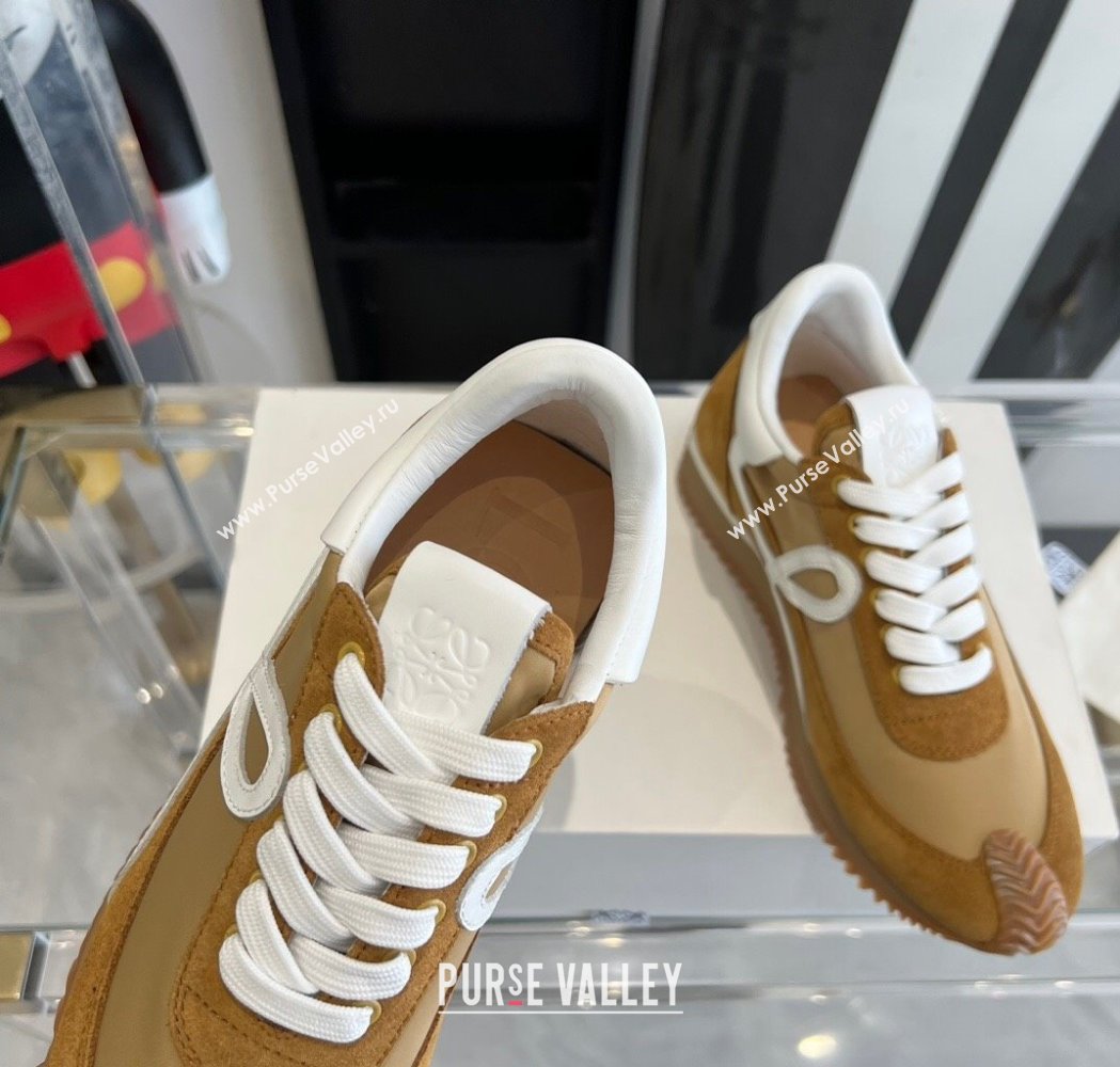 Loewe Flow Runner Sneakers in calfskin, nylon and suede Brown/Beige 2025 LW02221 (KL-250221061)