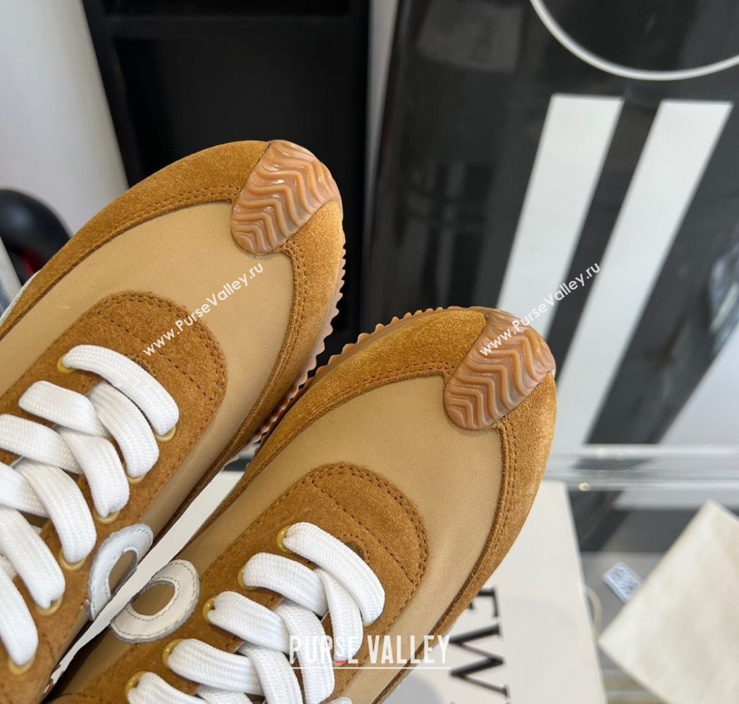 Loewe Flow Runner Sneakers in calfskin, nylon and suede Brown/Beige 2025 LW02221 (KL-250221061)