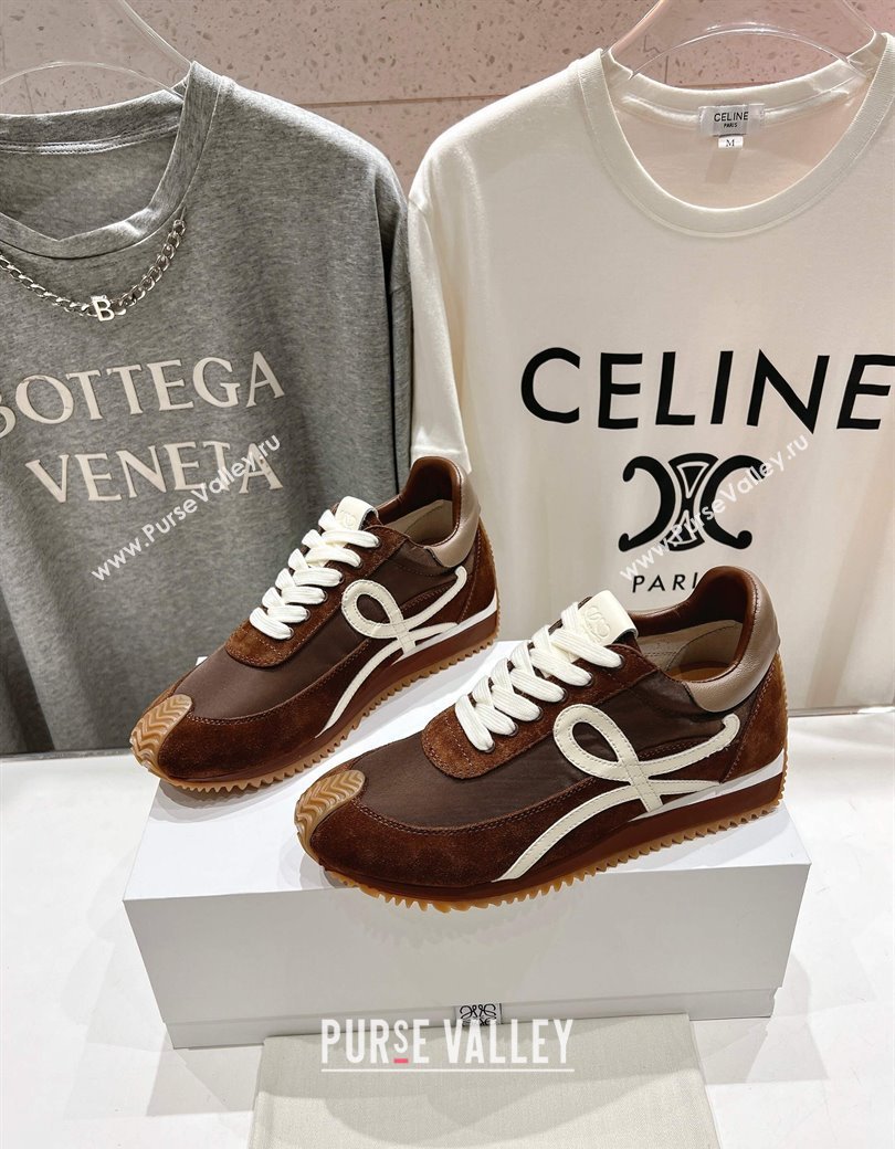 Loewe Flow Runner Sneakers in calfskin, nylon and suede Dark Brown 2025 LW022101 (KL-250221038)
