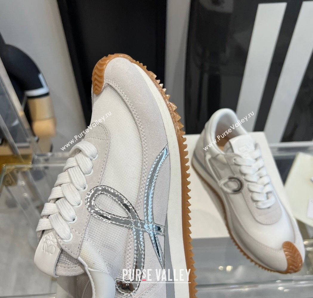 Loewe Flow Runner Sneakers in Mesh and suede White/Silver 2025 LW02229 (KL-250221069)