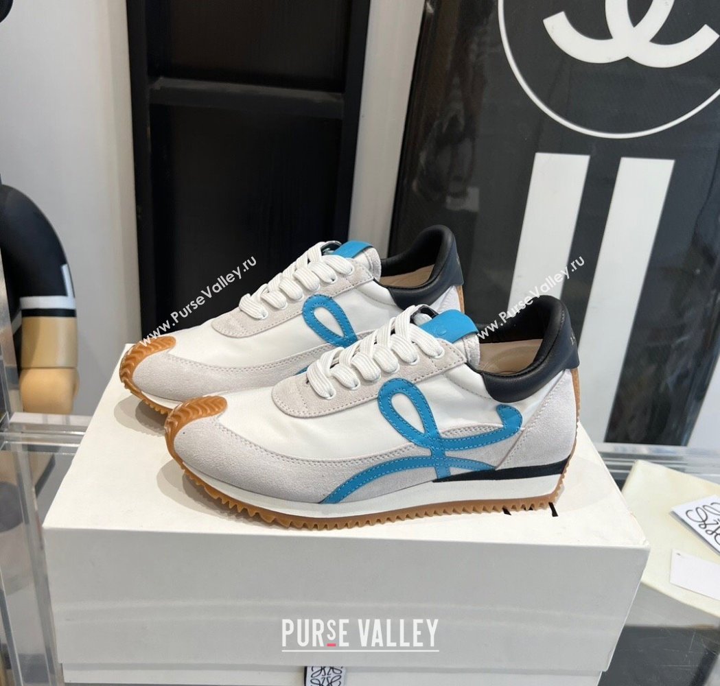 Loewe Flow Runner Sneakers in calfskin, nylon and suede White/Blue 2025 LW02232 (KL-250221072)