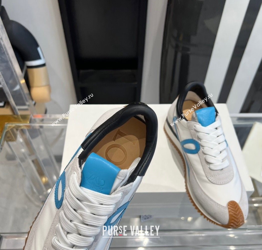 Loewe Flow Runner Sneakers in calfskin, nylon and suede White/Blue 2025 LW02232 (KL-250221072)