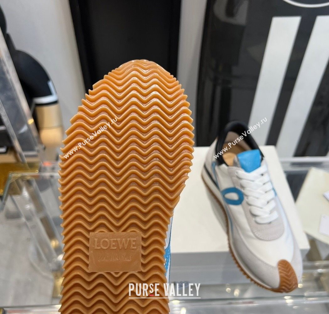 Loewe Flow Runner Sneakers in calfskin, nylon and suede White/Blue 2025 LW02232 (KL-250221072)