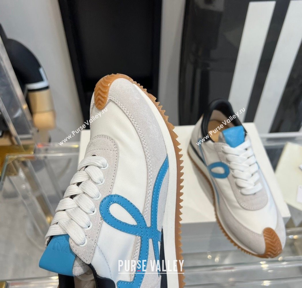 Loewe Flow Runner Sneakers in calfskin, nylon and suede White/Blue 2025 LW02232 (KL-250221072)