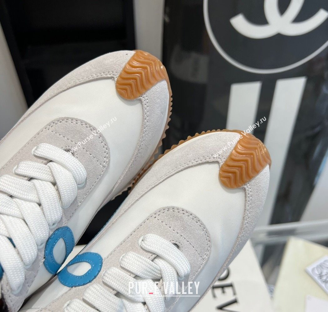 Loewe Flow Runner Sneakers in calfskin, nylon and suede White/Blue 2025 LW02232 (KL-250221072)