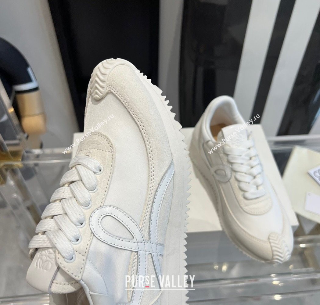 Loewe Flow Runner Sneakers in calfskin, nylon and suede All White 2025 LW02233 (KL-250221073)