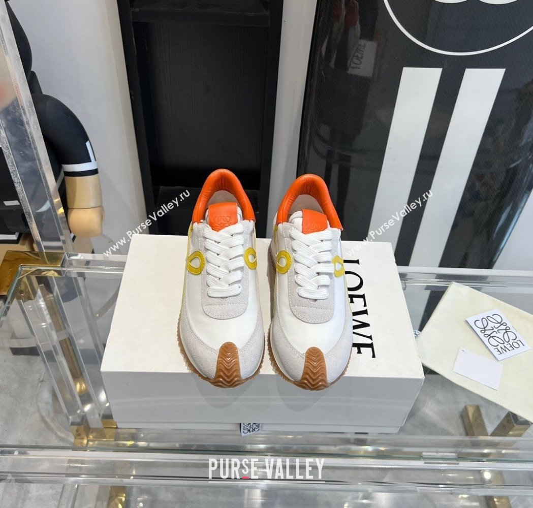 Loewe Flow Runner Sneakers in calfskin, nylon and suede White/Orange 2025 LW02234 (KL-250221074)