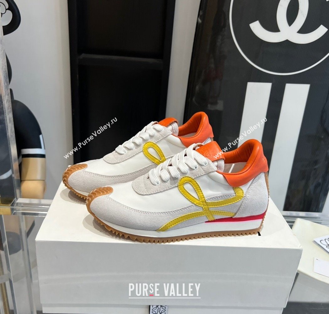 Loewe Flow Runner Sneakers in calfskin, nylon and suede White/Orange 2025 LW02234 (KL-250221074)