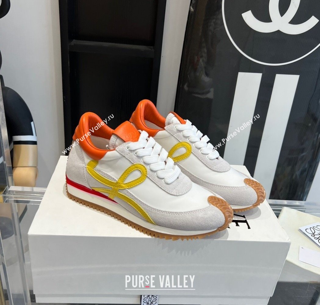 Loewe Flow Runner Sneakers in calfskin, nylon and suede White/Orange 2025 LW02234 (KL-250221074)