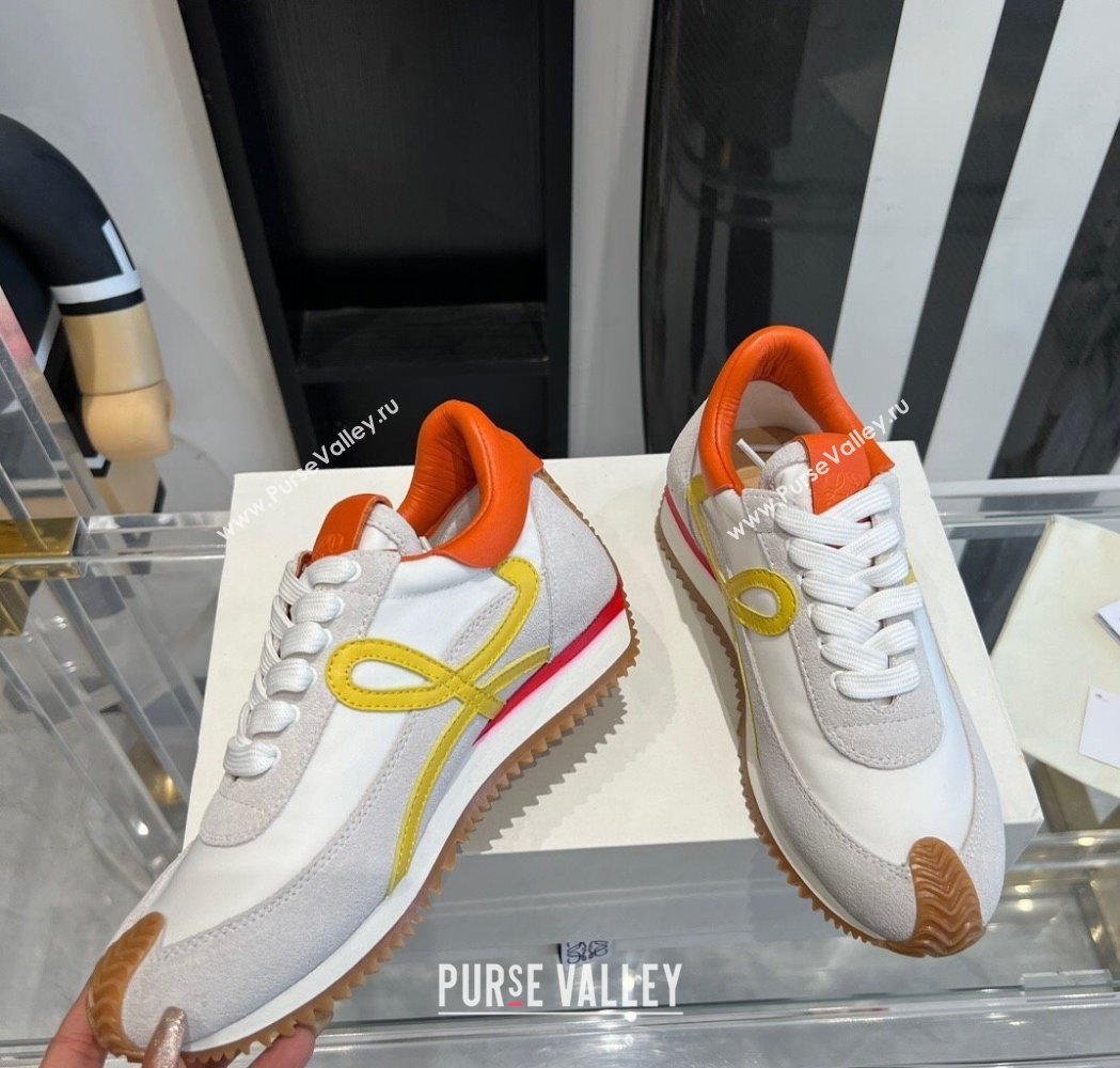 Loewe Flow Runner Sneakers in calfskin, nylon and suede White/Orange 2025 LW02234 (KL-250221074)