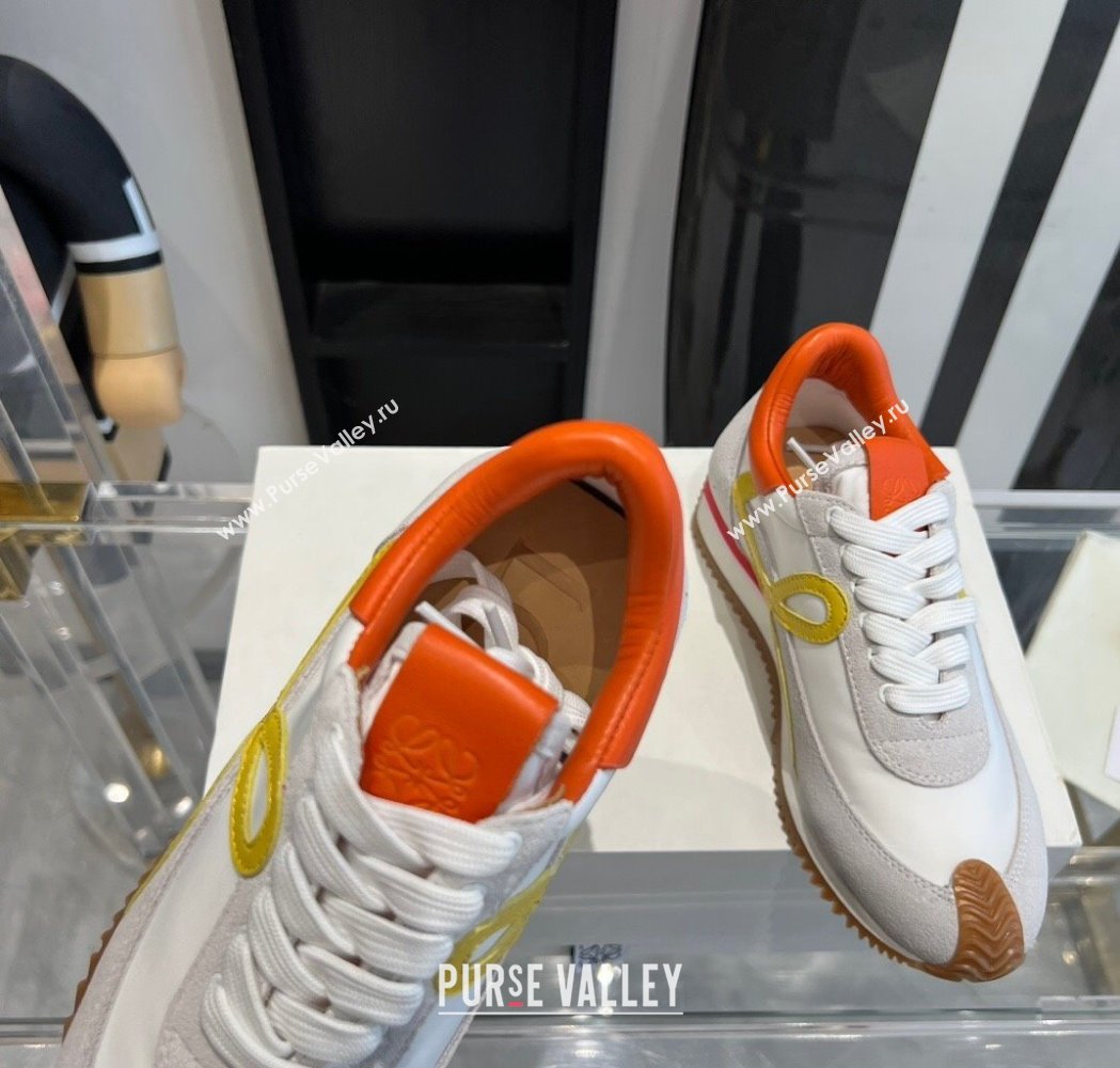 Loewe Flow Runner Sneakers in calfskin, nylon and suede White/Orange 2025 LW02234 (KL-250221074)