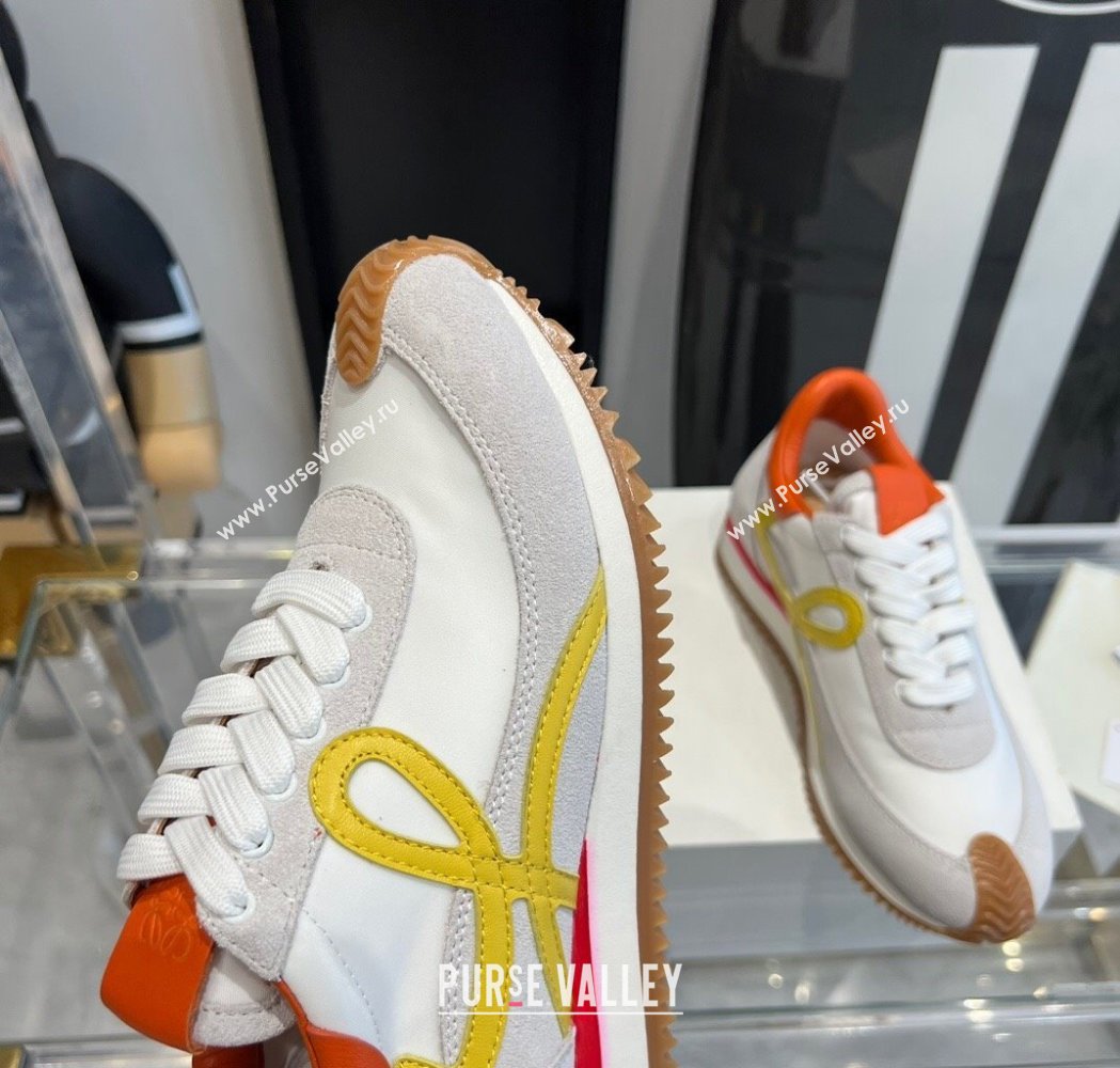 Loewe Flow Runner Sneakers in calfskin, nylon and suede White/Orange 2025 LW02234 (KL-250221074)