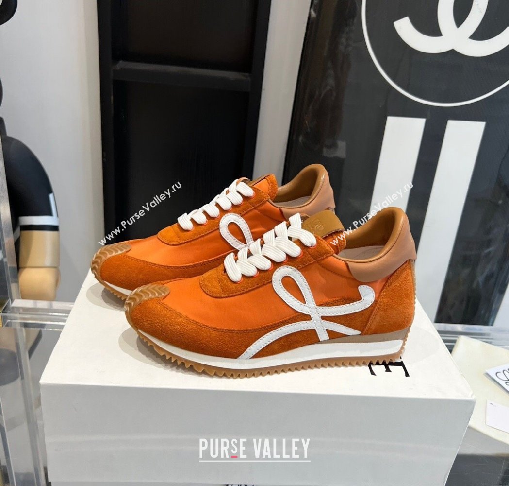 Loewe Flow Runner Sneakers in calfskin, nylon and suede Orange 2025 LW02235 (KL-250221075)