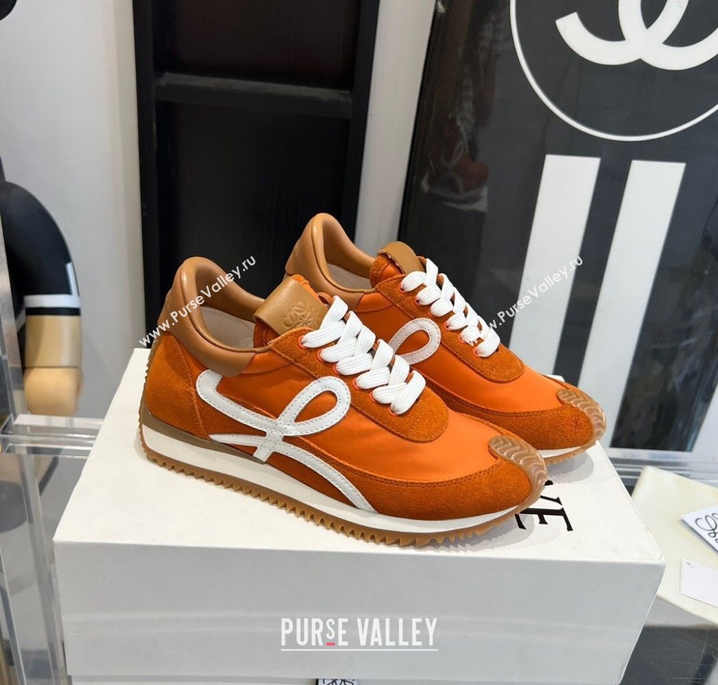 Loewe Flow Runner Sneakers in calfskin, nylon and suede Orange 2025 LW02235 (KL-250221075)