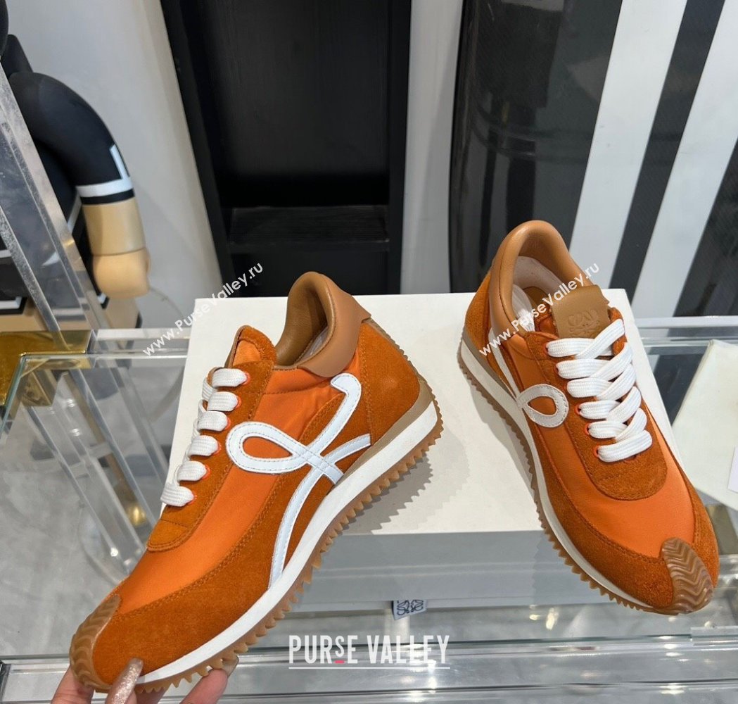 Loewe Flow Runner Sneakers in calfskin, nylon and suede Orange 2025 LW02235 (KL-250221075)