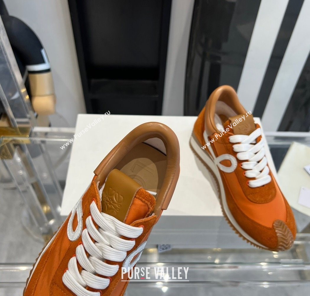 Loewe Flow Runner Sneakers in calfskin, nylon and suede Orange 2025 LW02235 (KL-250221075)