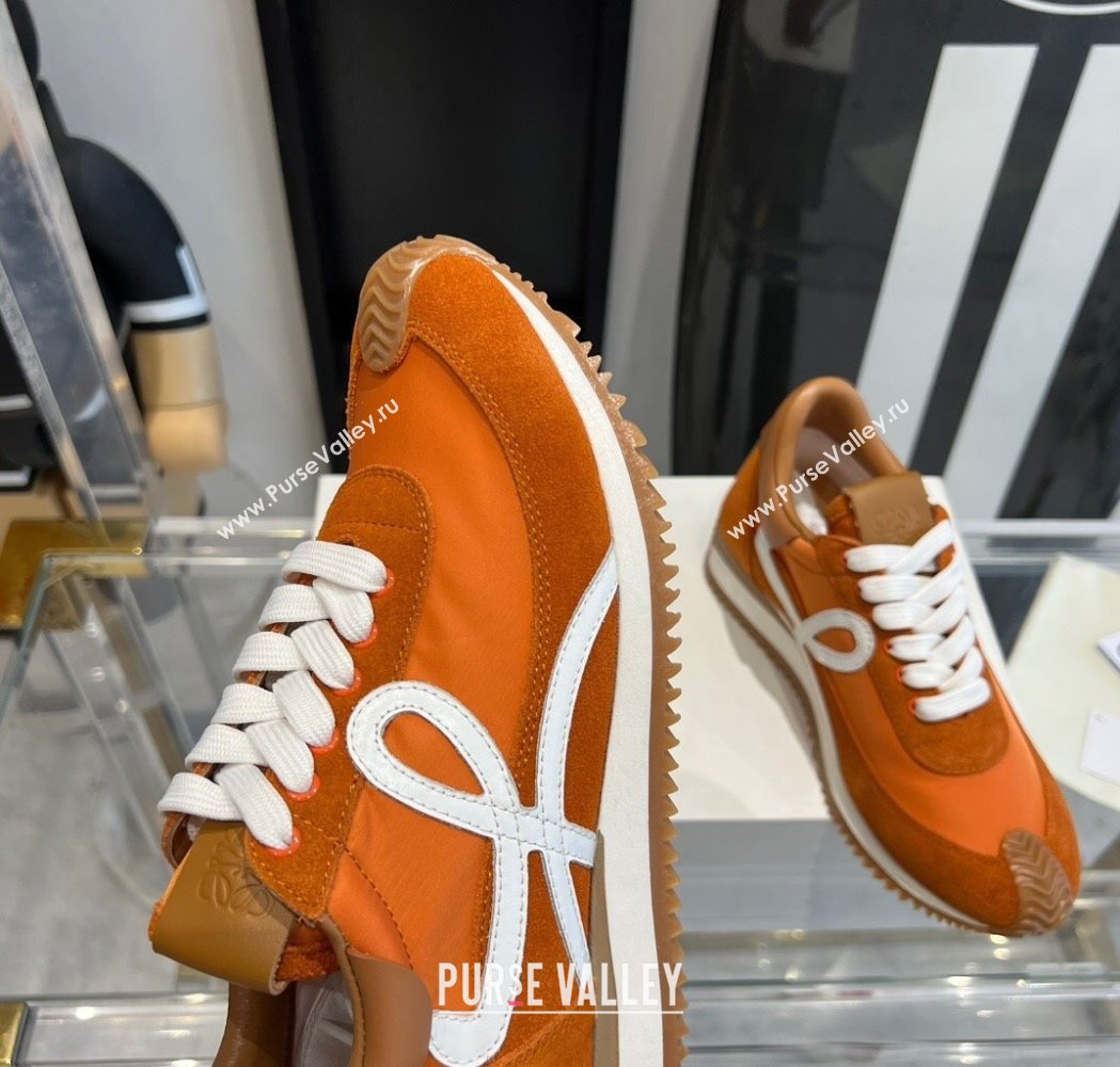 Loewe Flow Runner Sneakers in calfskin, nylon and suede Orange 2025 LW02235 (KL-250221075)