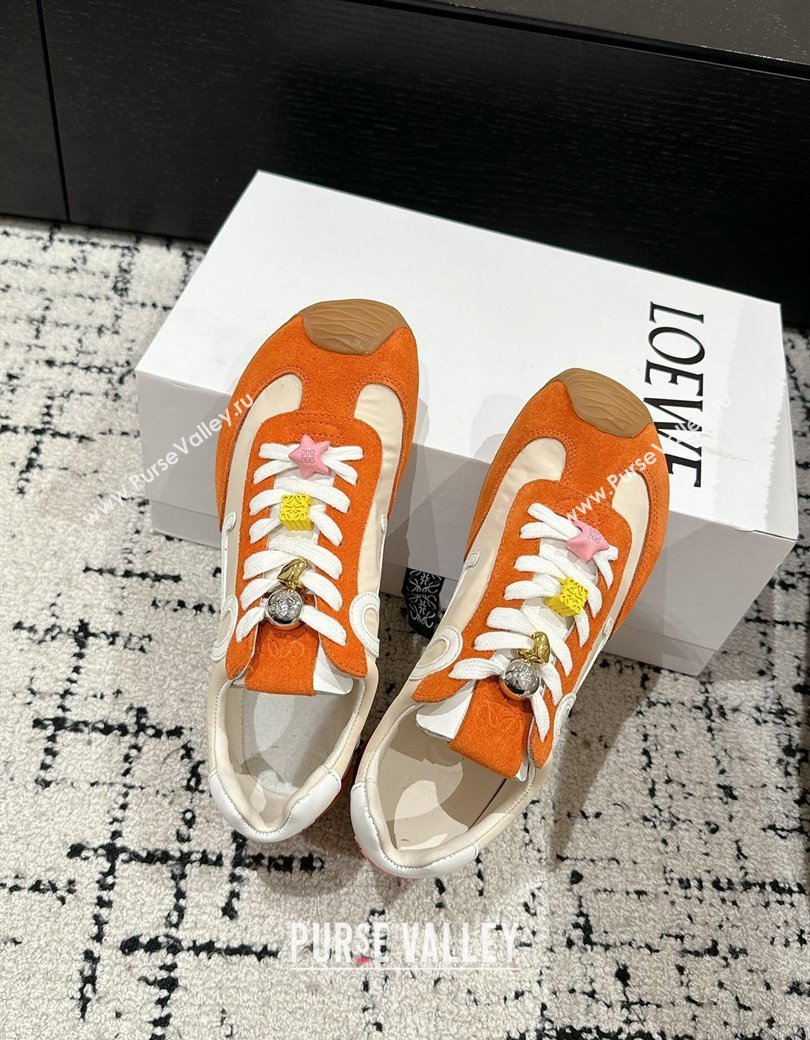 Loewe Ballet Runner 2.0 Sneakers in nylon and suede with charm Beige/Orange 2024 ( For Women and Men) (KL-250221019)