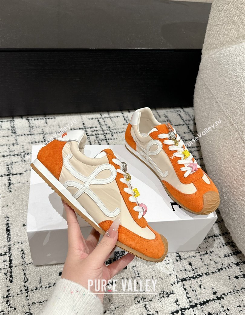 Loewe Ballet Runner 2.0 Sneakers in nylon and suede with charm Beige/Orange 2024 ( For Women and Men) (KL-250221019)