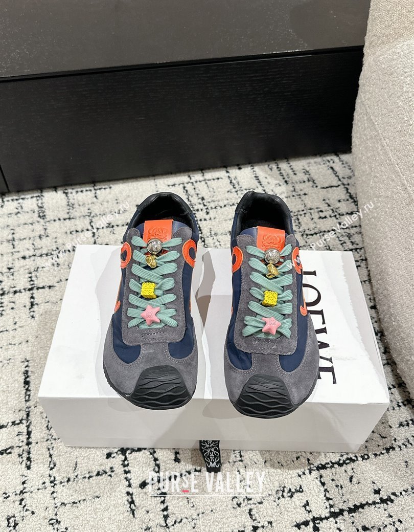 Loewe Ballet Runner 2.0 Sneakers in nylon and suede with charm Dark Grey/Dark Blue 2024 ( For Women and Men) (KL-250221021)