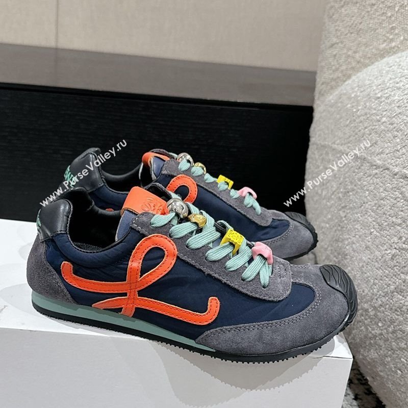 Loewe Ballet Runner 2.0 Sneakers in nylon and suede with charm Dark Grey/Dark Blue 2024 ( For Women and Men) (KL-250221021)