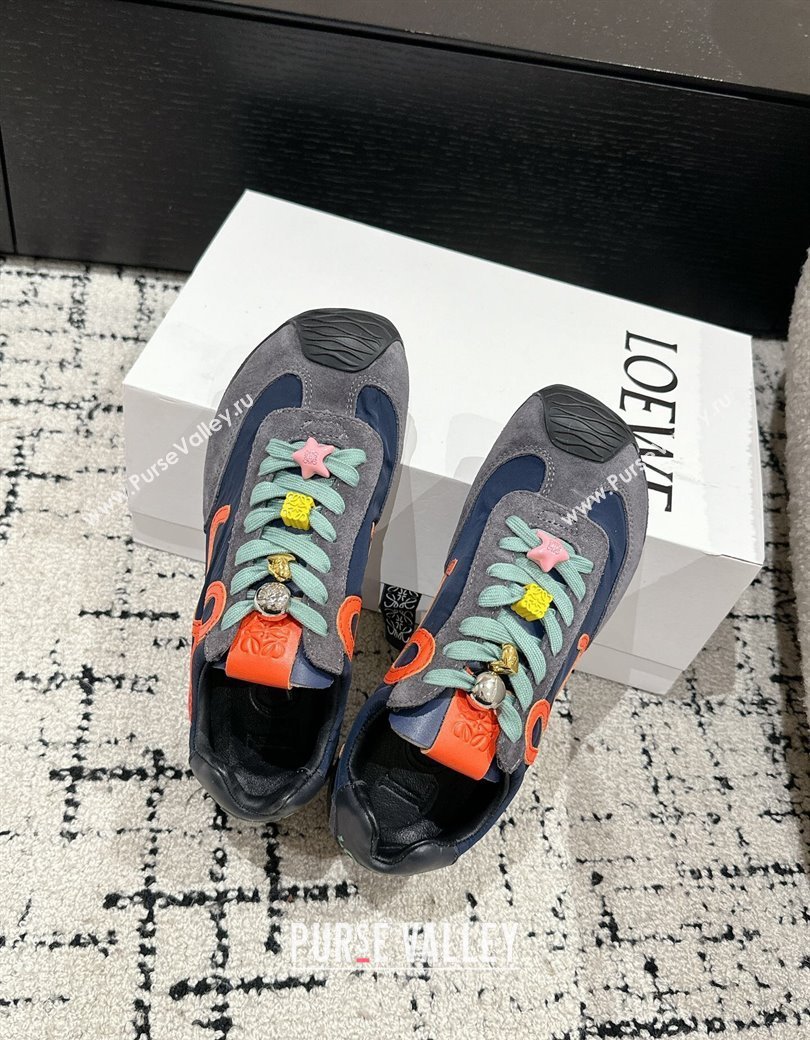 Loewe Ballet Runner 2.0 Sneakers in nylon and suede with charm Dark Grey/Dark Blue 2024 ( For Women and Men) (KL-250221021)