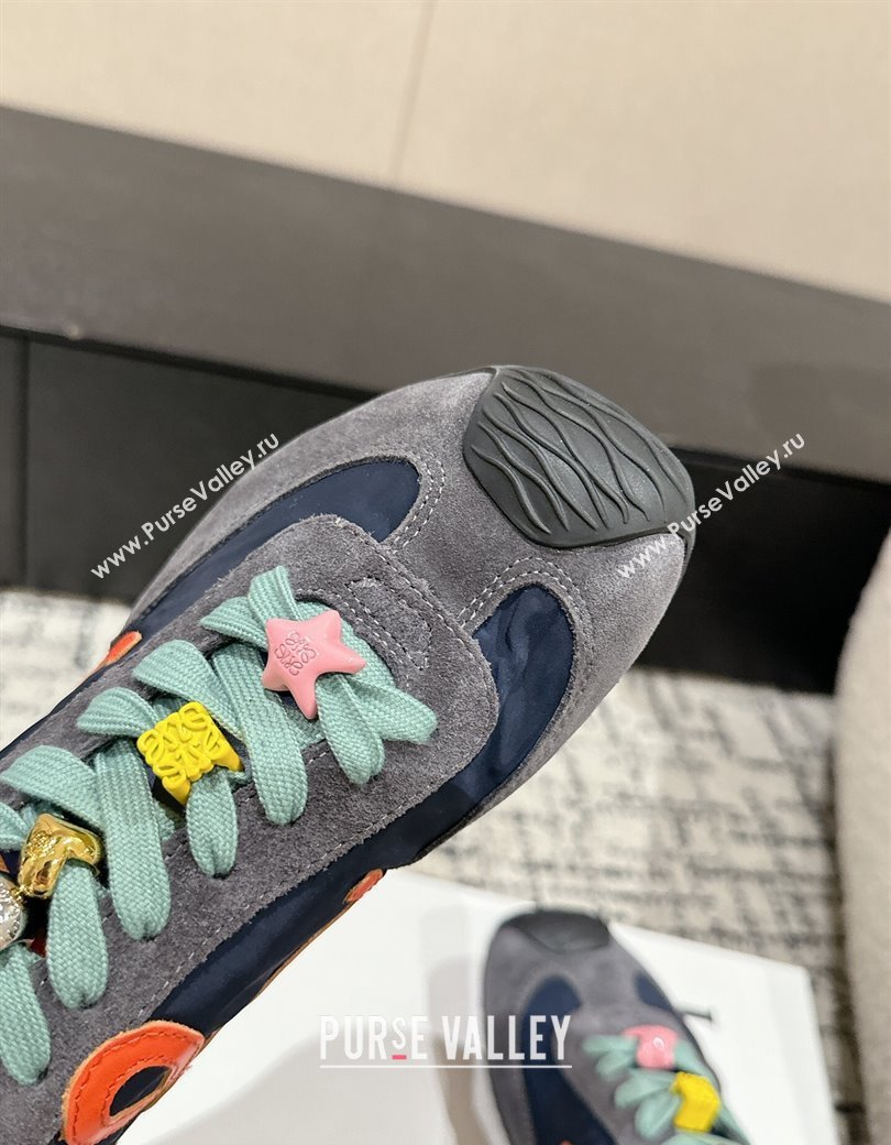 Loewe Ballet Runner 2.0 Sneakers in nylon and suede with charm Dark Grey/Dark Blue 2024 ( For Women and Men) (KL-250221021)