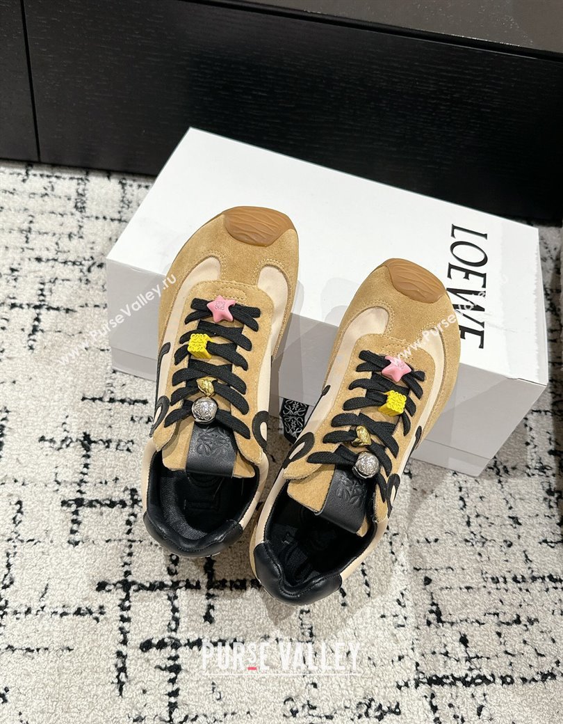 Loewe Ballet Runner 2.0 Sneakers in nylon and suede with charm Beige/Light Brown 2024 ( For Women and Men) (KL-250221022)