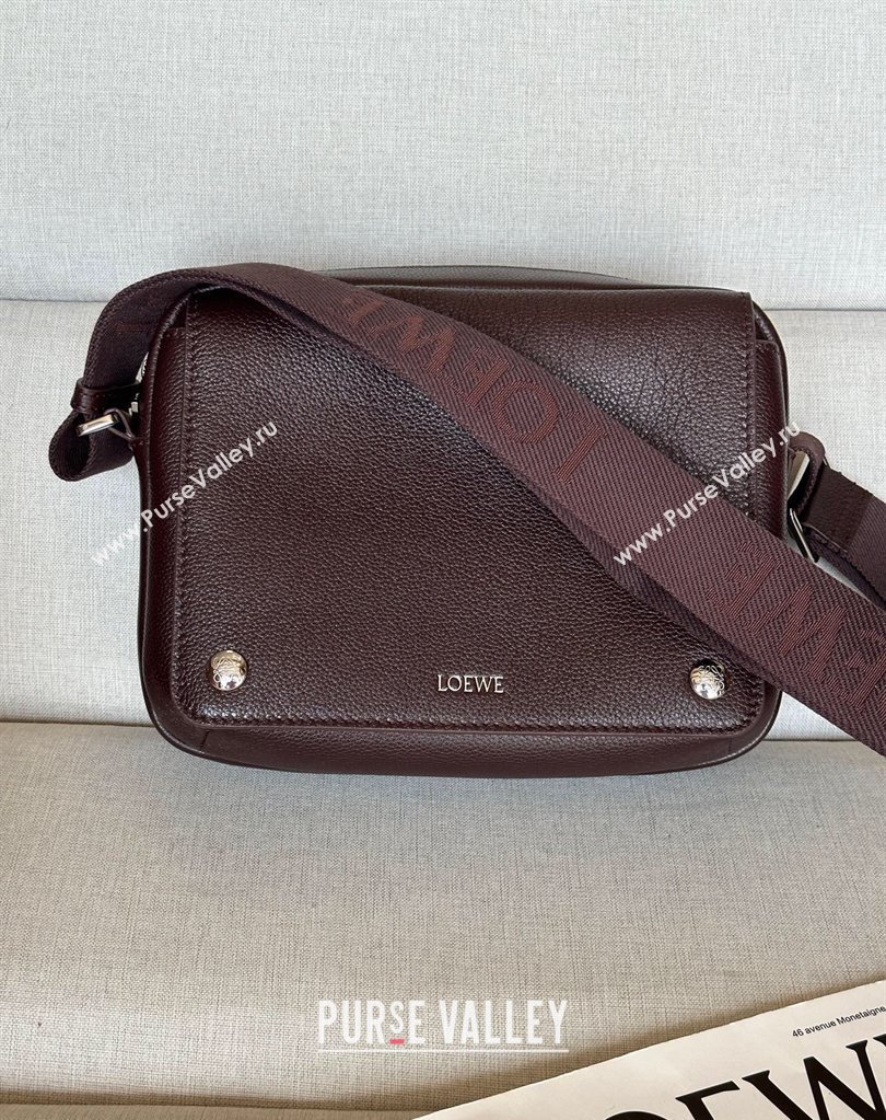 Loewe XS Military messenger bag in supple grained calfskin and jacquard Oxblood 2025 A74S (nana-250408033)