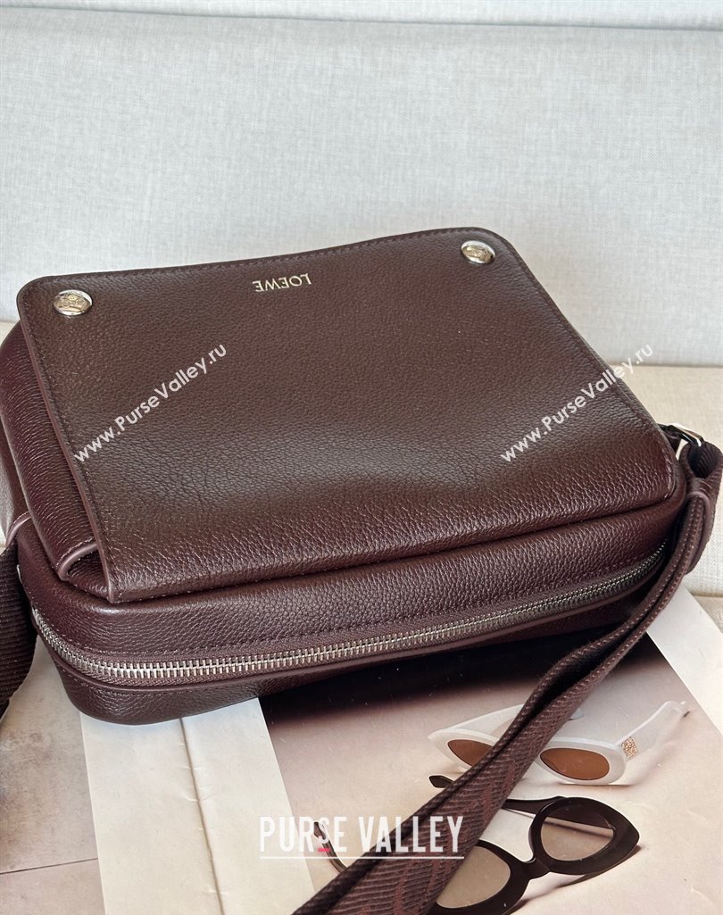 Loewe XS Military messenger bag in supple grained calfskin and jacquard Oxblood 2025 A74S (nana-250408033)
