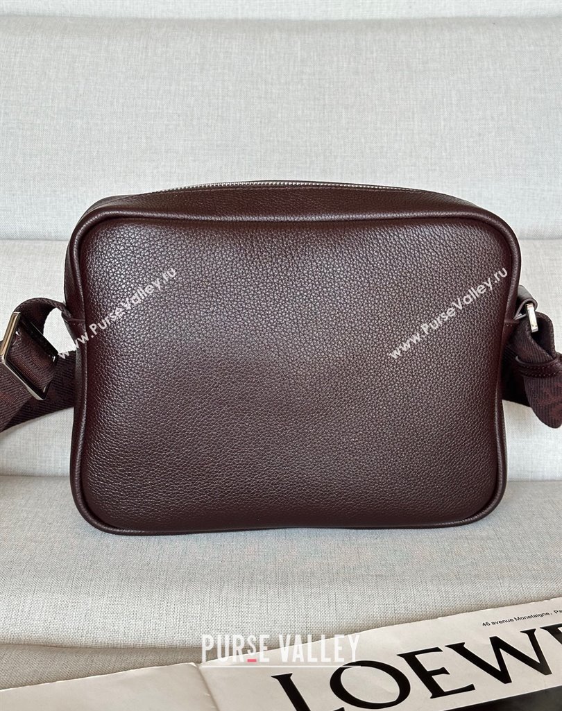 Loewe XS Military messenger bag in supple grained calfskin and jacquard Oxblood 2025 A74S (nana-250408033)
