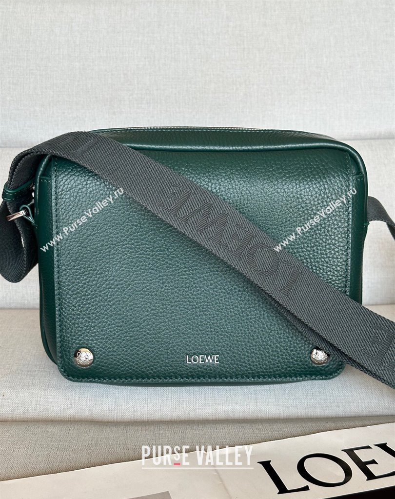 Loewe XS Military messenger bag in supple grained calfskin and jacquard Evergreen 2025 A74S (nana-250408034)