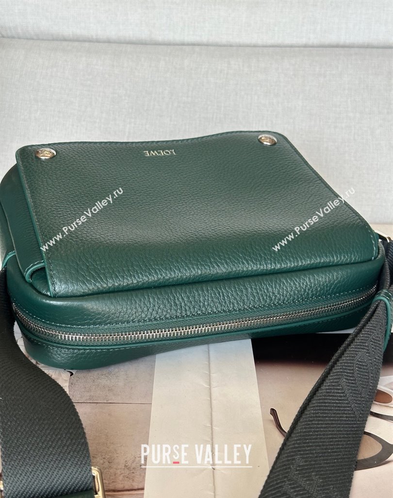 Loewe XS Military messenger bag in supple grained calfskin and jacquard Evergreen 2025 A74S (nana-250408034)