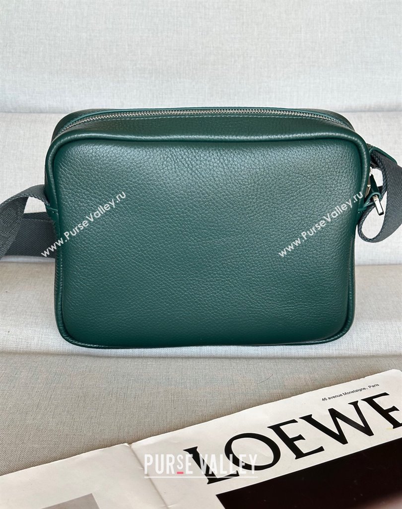 Loewe XS Military messenger bag in supple grained calfskin and jacquard Evergreen 2025 A74S (nana-250408034)