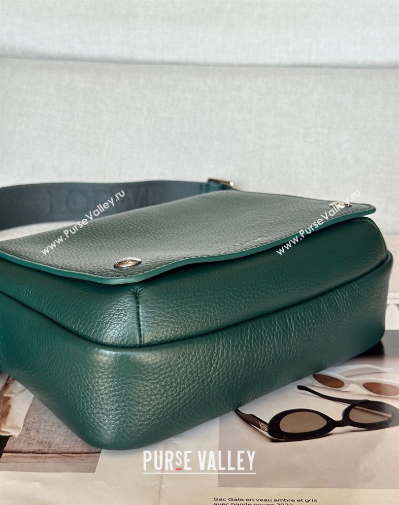 Loewe XS Military messenger bag in supple grained calfskin and jacquard Evergreen 2025 A74S (nana-250408034)