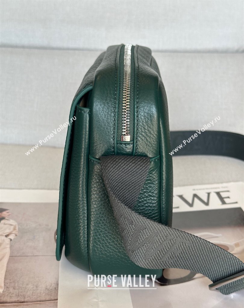 Loewe XS Military messenger bag in supple grained calfskin and jacquard Evergreen 2025 A74S (nana-250408034)