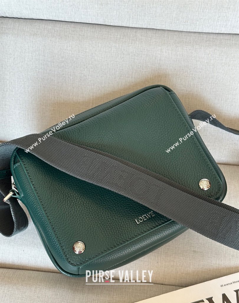 Loewe XS Military messenger bag in supple grained calfskin and jacquard Evergreen 2025 A74S (nana-250408034)