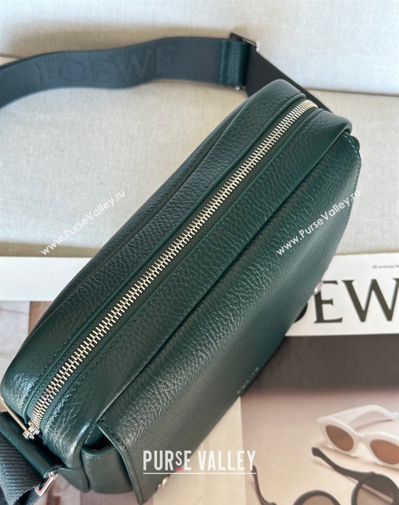 Loewe XS Military messenger bag in supple grained calfskin and jacquard Evergreen 2025 A74S (nana-250408034)