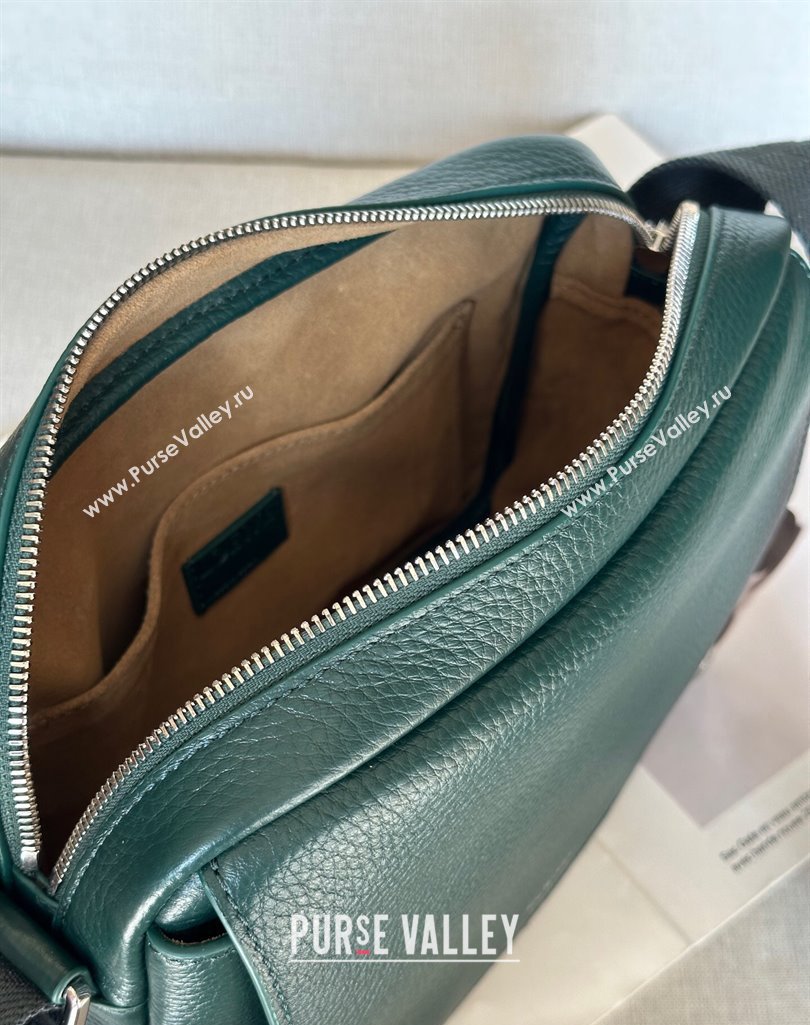 Loewe XS Military messenger bag in supple grained calfskin and jacquard Evergreen 2025 A74S (nana-250408034)